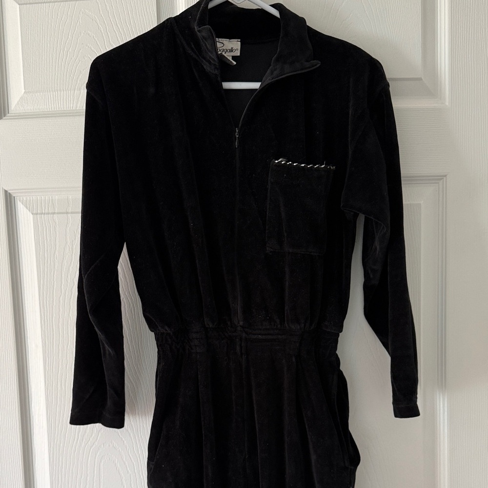 Vintage Pappagallo Black Velour Zip-up Jumpsuit